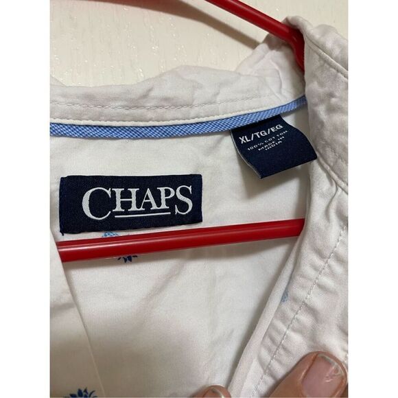 Chaps Classic Fit Pineapple Print Button Down Short Sleeve Shirt White XL - Picture 4 of 5